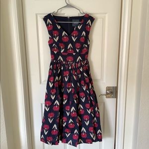 Fabulous Fit and Flare V-Neck Dress Floral Cotton